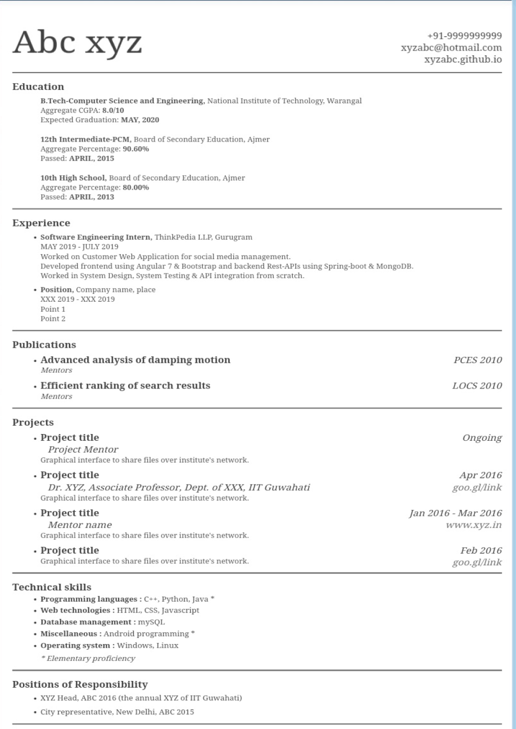 how to build resume for freshers