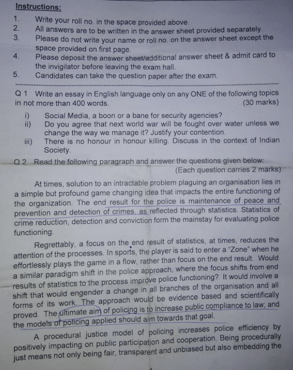 Ib Acio Previous Year Paper 3
